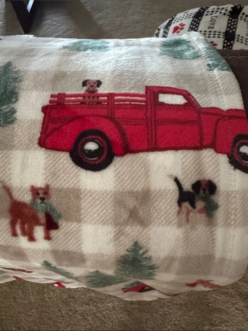 Holiday Red Truck Fleece Throw Blanket with Green Tree Print 50x60